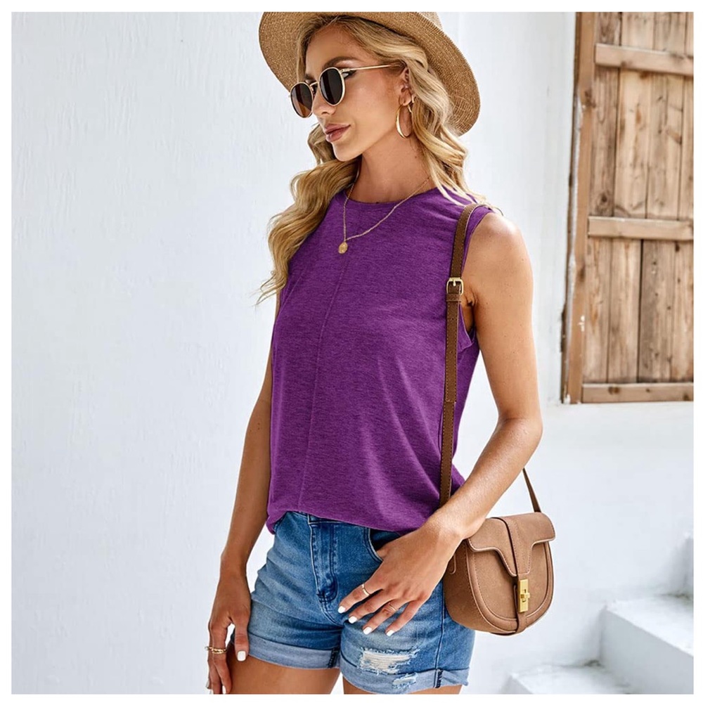 Mafulus Violet Purple High Neck Sleeveless Top